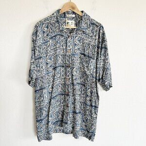 Vintage M.E. Sport Shirt Mens XL Blue Geo Print Short Sleeve Button Up Hawaiian